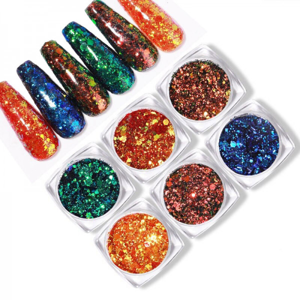 6 Glitter Mix Set für Nailart und Modellage