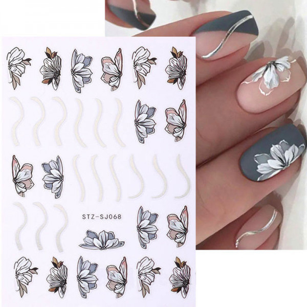 Nail Sticker Blume Nailart Silber