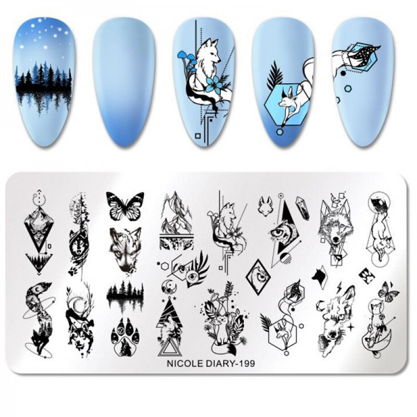 Wolf Stamping Schablone Nailart Nageldesign