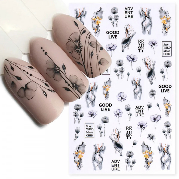 Nail Sticker Blume Nailart Silber