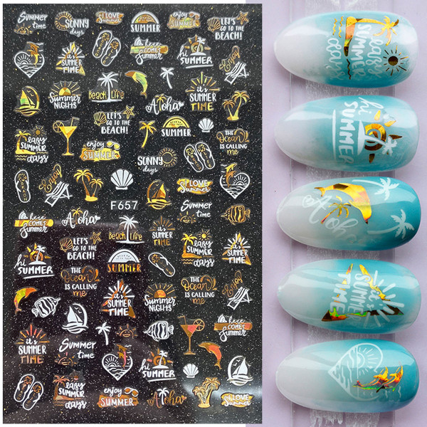 Nail Sticker Summer Nailart gold weiss