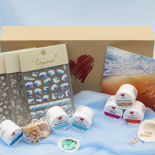 Lovenails Beach motto Box nailart gele