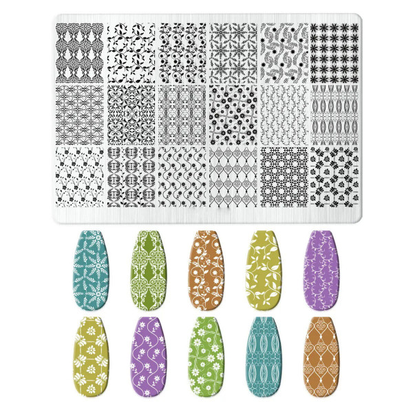Nailart stempel schablone mit blumen und ranken motiven