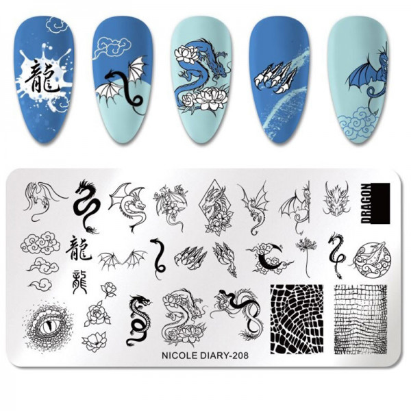 Drache Stamping Schablone Nailart Nageldesign