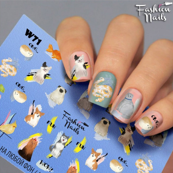 Katze Hund Slider Fashion Nails Bunt Design