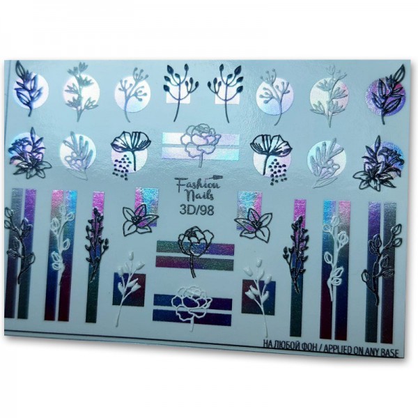 3D Nail Slider 98 Blumen Metallic