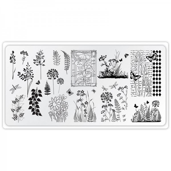 Stamping Schablone Blume wiese natur