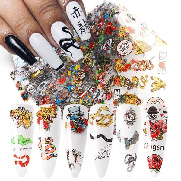 10 Transferfolien tattoo-style Nailart modellage