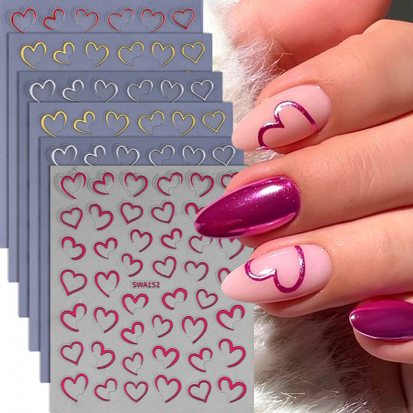 6x 3D Nail Sticker Herzen Set