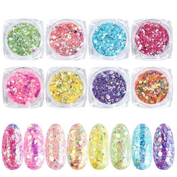 8er Glitter Mix Neon bunt nails