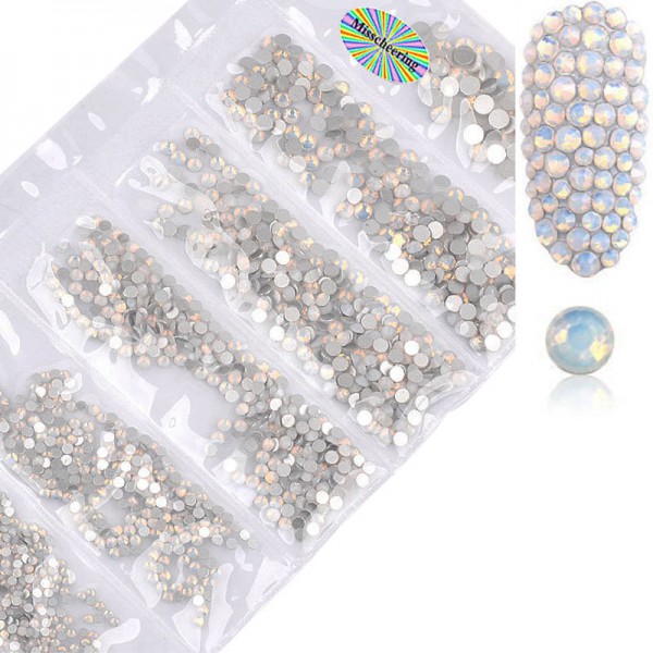 Glas Strass Mix Opal White Nails