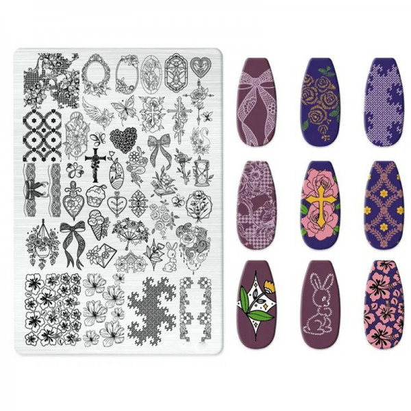 XXL Stamping Schablone vintage romance platte nailart