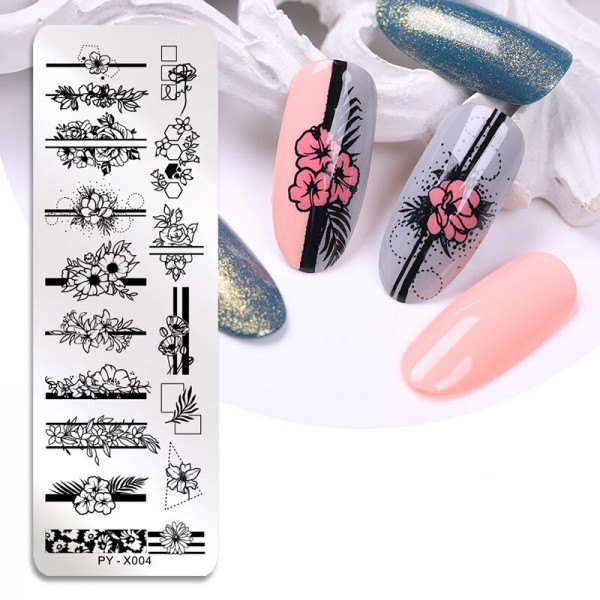 Stamping Schablone Geometric Blumen Nailart