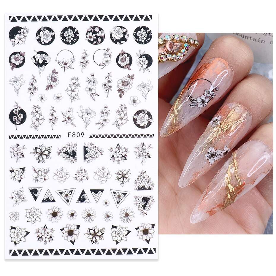 2 Blatt Nagelsticker Selbstklebend – Blumen & Abstrakte 3D-Designs, Ideal Für DIY Maniküre & Dekoration