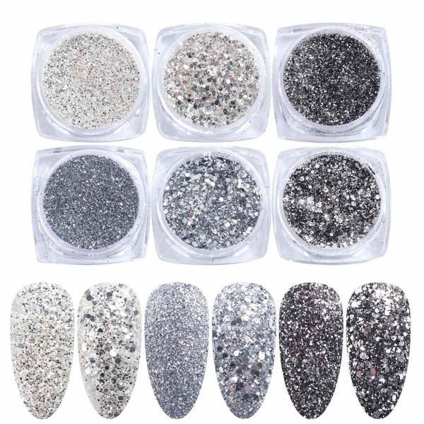 6 Glitter Mix Set für Nailart und Modellage