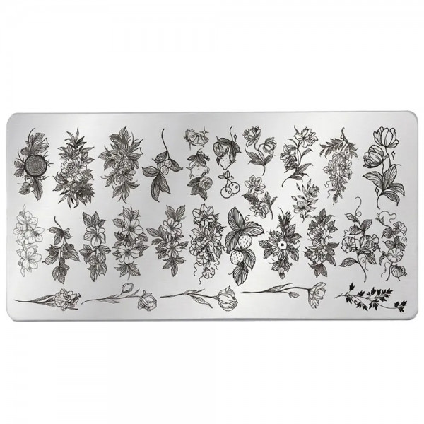 Stamping Schablone mit Sommer Blumen und Schnörkeln