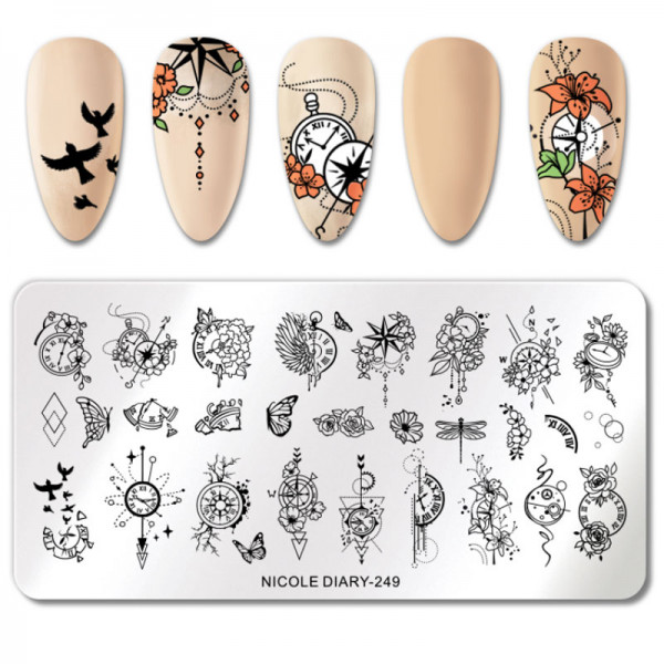Zeit Stamping Schablone Nailart Nageldesign