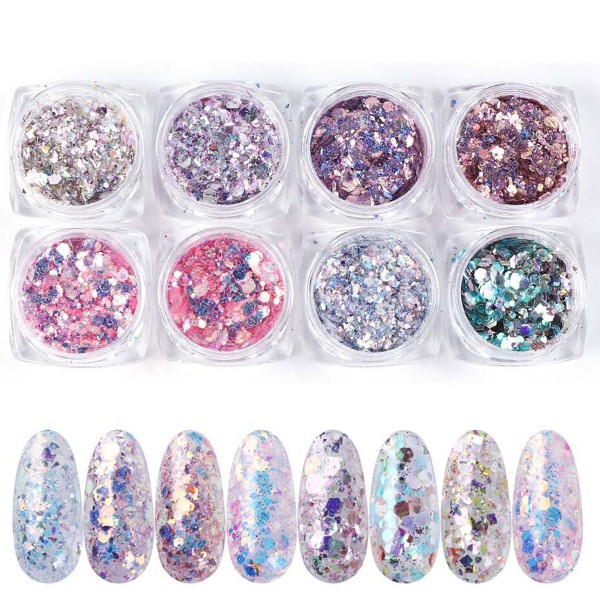 8er Glitter Mix Rosa Glitzer Nailart