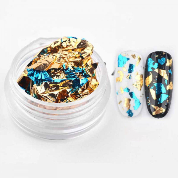 Blattfolie Gold blau Nailart