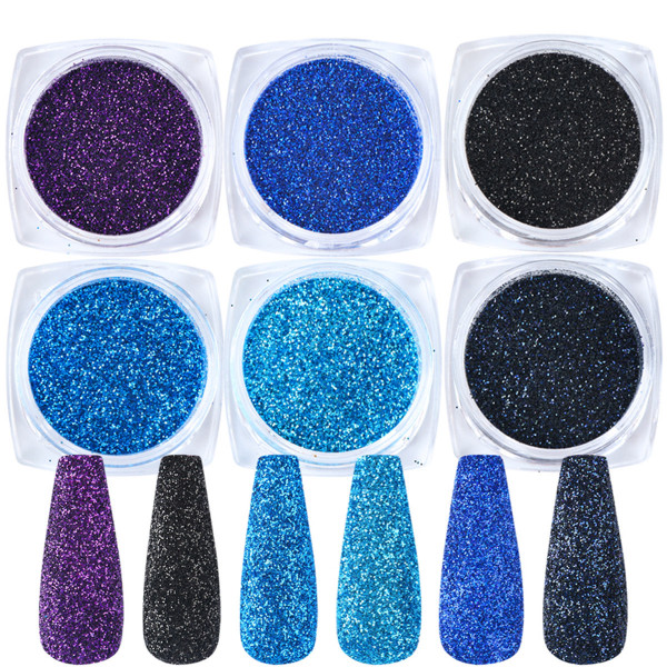 6 Glitter Mix Set für Nailart und Modellage blau