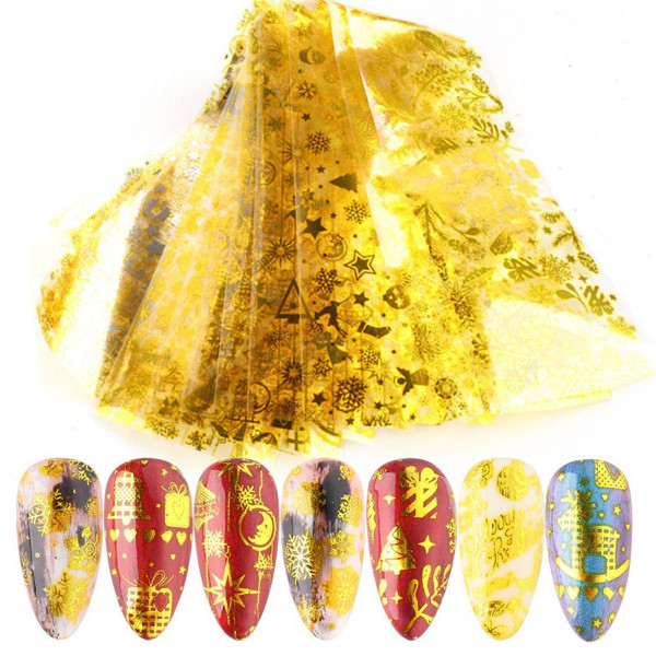 10 Transferfolien Xmas Gold Nailart Weihnachten