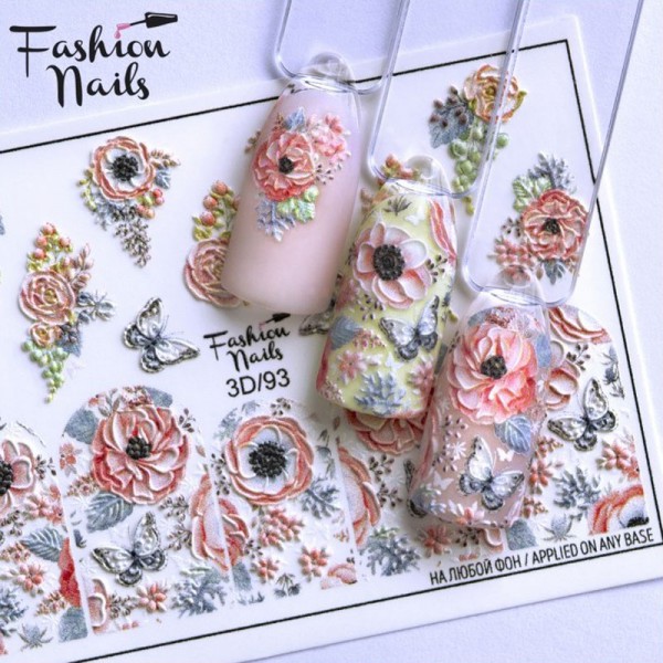 3D Nail Slider 93 Blumen Schmetterling